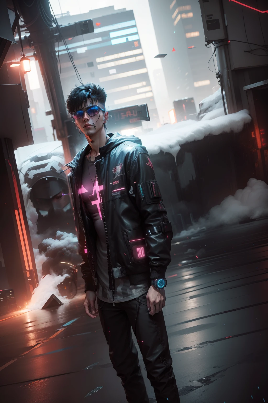 Change background cyberpunk handsome boy realistic face