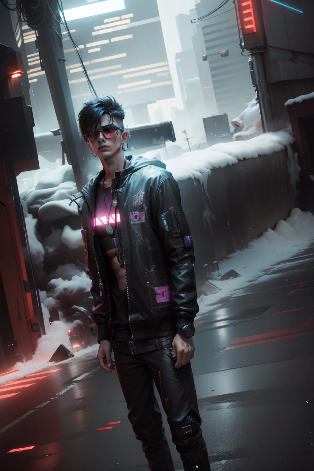 Change background cyberpunk handsome boy realistic face
