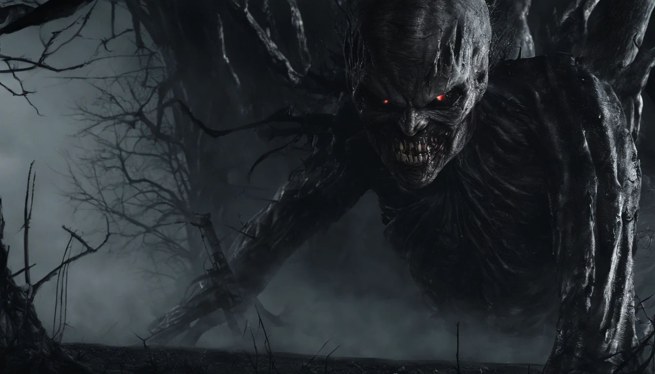 A dark monster,4k,high-resolution,ominous,dark,hyper realistic creepy,foggy,noir,epic horror,octane,<lora:add-detail-xl:1.6>,DonMn1ghtm4reXL <lora:DonMn1ghtm4reXL:0.8>,by diegocr,<lora:lora-bloodyface-lite:0.7>,<lora:fx-monsters-xl-meatsack:0.6>