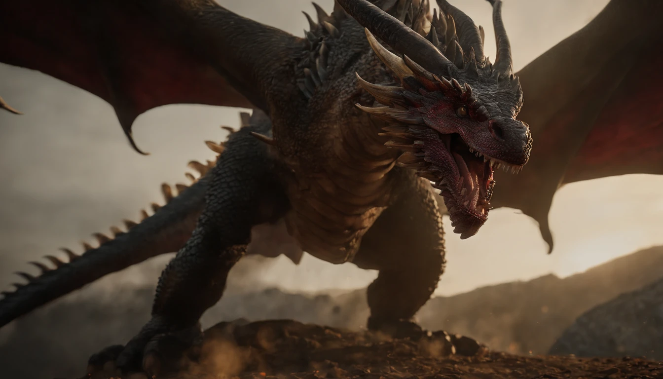 Tenryu Dourado,Rough red eyes,Close-up release of fire blood from the nose,Chest scales,alta qualidade,8k,muitos detalhes,Alface de fogo,Infelizmente,4 pernas,Garras manchadas,Ouro,Perigos,fires,dentes pontiagudos,big dragon,imensidade,Threatening,imponente, 4k, folhas, flores, frutos, rios, primavera