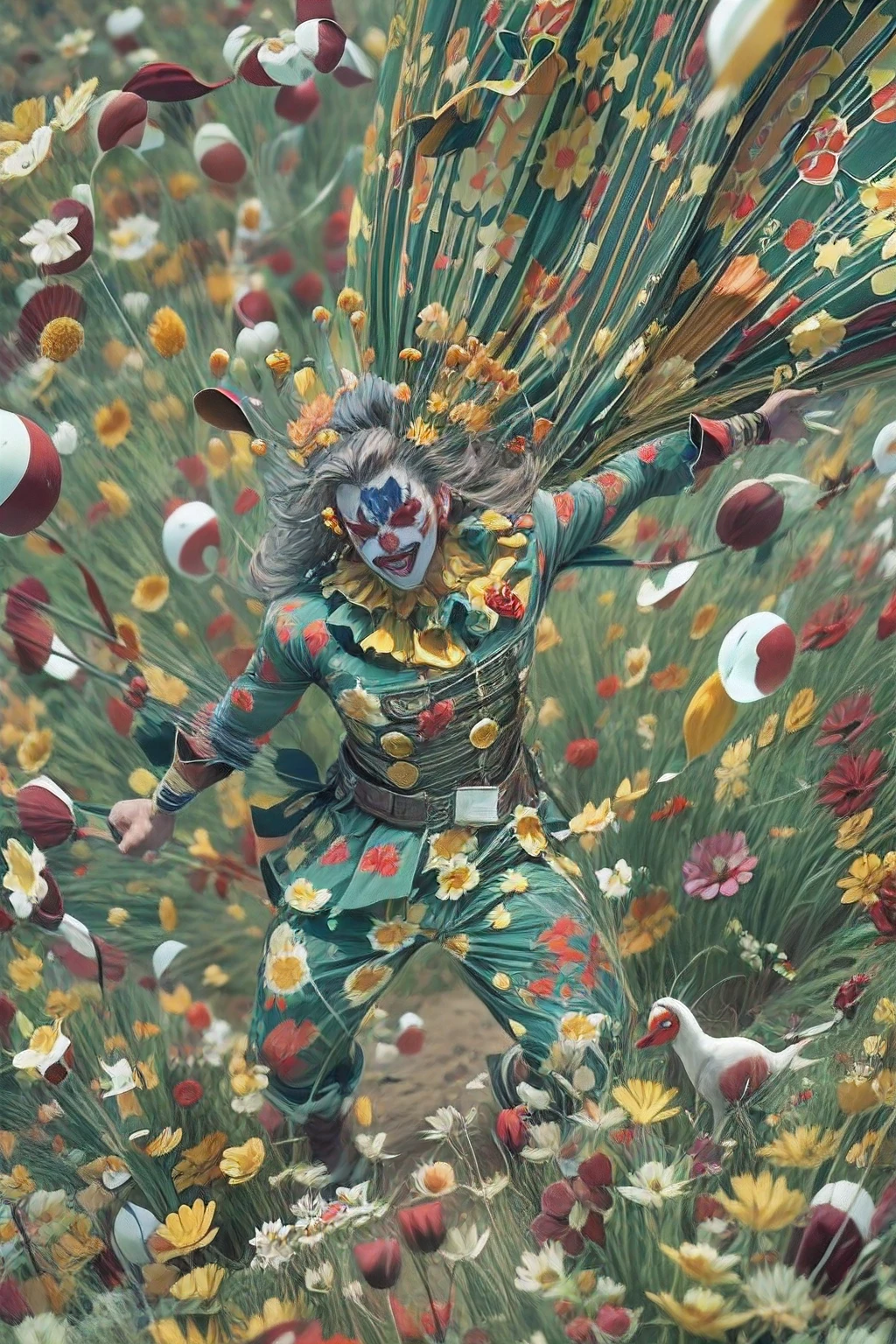 (masterpiece, best quality, hyperdetailed artwork), 1guy, blue war-paint face, bald,(no hair), ironwork crown, BREAK, hybrid ((matador-clown outfit)), sturdy, luxurious, leather, rusty, used, scratched, BREAK, war, weapons, yel, brave, shout, energy, epic, sweat, patriotism, passion, majesty, BREAK, 8k unity wallpaper, high resolution, cinematic, perfect artwork