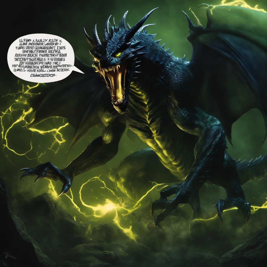 (Best quality,Ultra-detailed,Realistic:1.37),Male monsters,Yellow glassy skin,Sharp teeth,Green tongue,Demon Dragon Wings.marvel comics style,ominous lighting,Black and dark blue tones,Alien symbiote set。