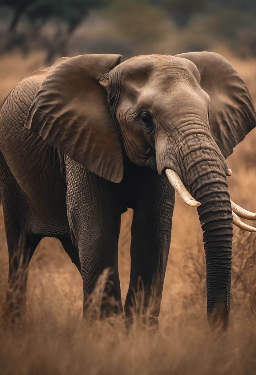 elephant and chimpanzee staying together on a savanna