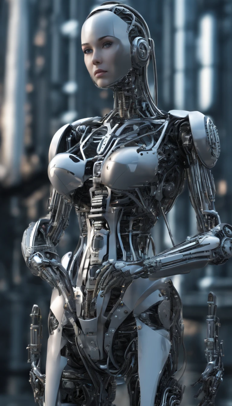 From the movie《alita》:《Battle Angel》role,Beautiful robot Alita,beauitful face,(Mechanical eyeballs,Mechanical eyes),Silver and black and gold mechanical skeleton,Ultra photo realsisim, Beautiful , Amazing,Ultra photo realsisim, Beautiful , Amazing,Splash Art, Fractal art, Colorful, photo award winner, detailed photograph, arnold rendering, Limb mechanical suits and HIG technology,frontage,full body shot shot,perfectly symmetrical