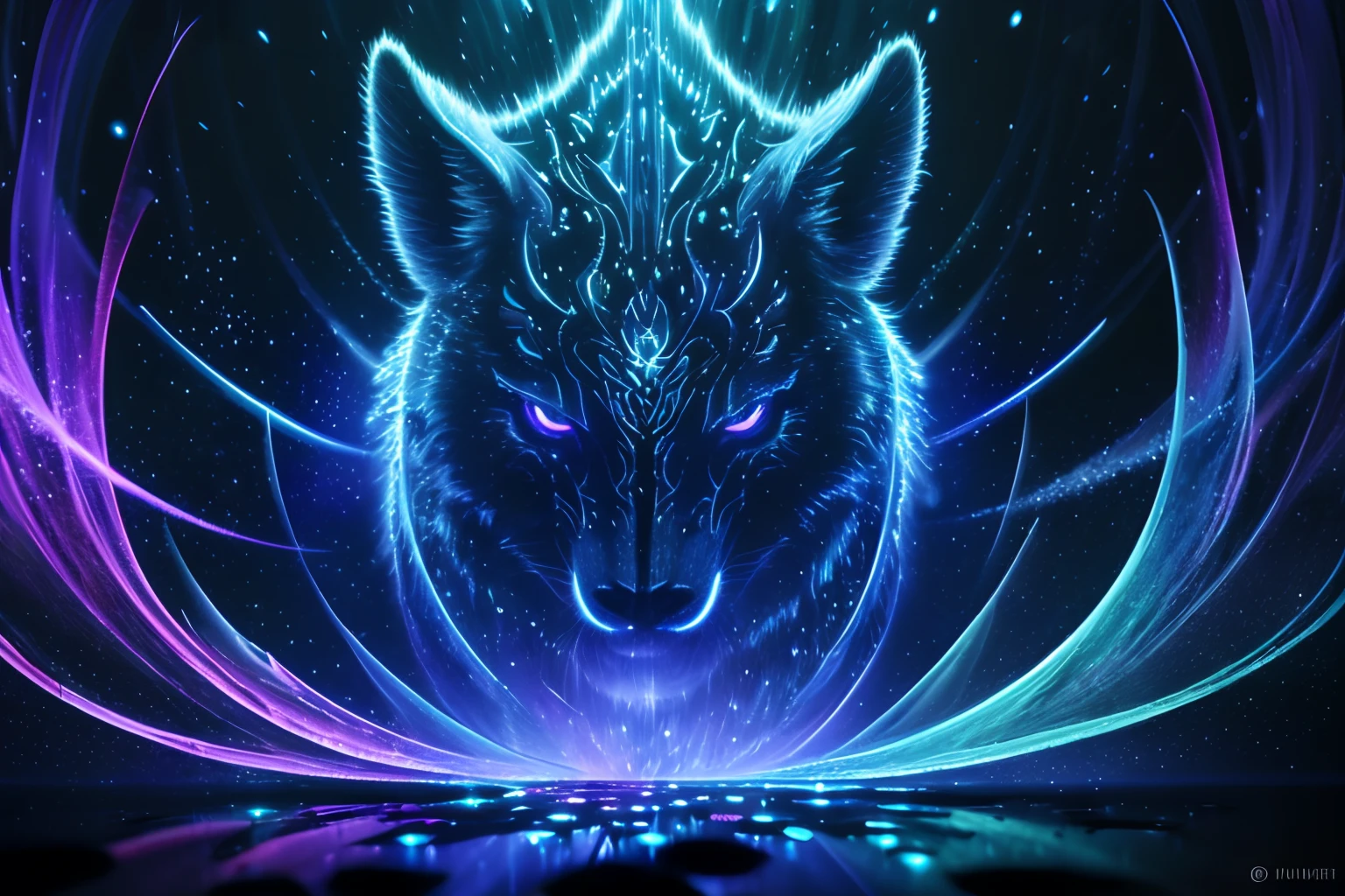 mythical goddess mount monster illustration, cool beauty face, slant up and sharp eyes, wrap in fog, distant galaxy filled with tiny colorful stars, very heavy rain, thunderstorm, smooth and beautiful fur, flash, snow flake with freeze motion, bioluminescent, chromatic aberration, be seen dimly, shine, elegant, integrity, glorious, dignified, fiber optic light painting with gel ink add palette knife drawing, noir moon, fantasy creatures of order and chaos, dark palette, snow petals, mezzotint of water color add black-light paint background intricate detail, texture, included art, dripping effect, elaborate, justice, all captured in sharp focus, rendered in stunning 32k resolution, insanely beautiful illustration, beautiful detailed glow, holography style, cymatics, tachism, vibrant colors, exudes realism, mixed media, milky blonde, holographic rendering, multilayered, gradation, amazing background detail,