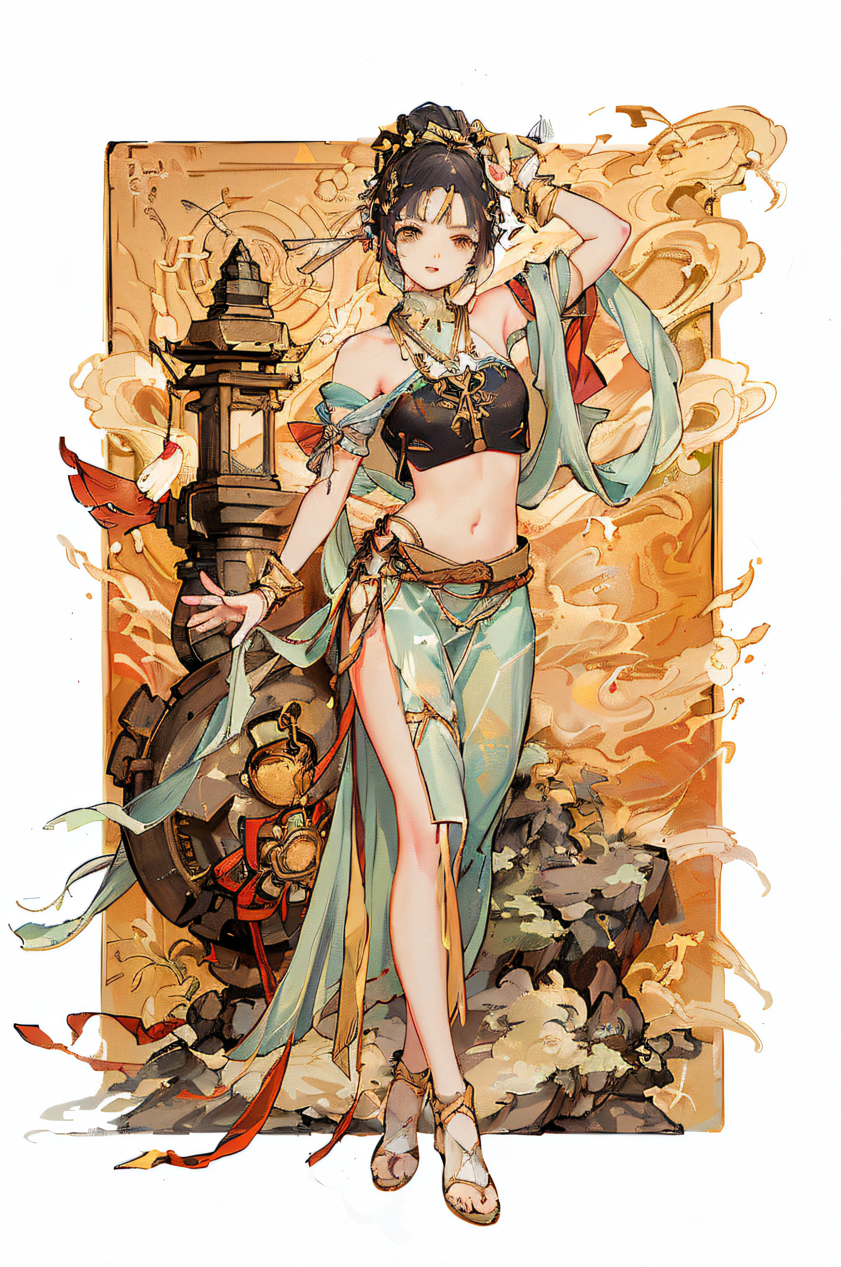 anime girl with a bow and arrow in a field of flowers, splash art anime , lalafell, crisp clear rpg portrait, npc with a saint's halo, 3 d render official art, ayaka genshin impact, anime visual of a cute girl, cute character, npc with a saint\'s halo, official character art, high detailed official artwork