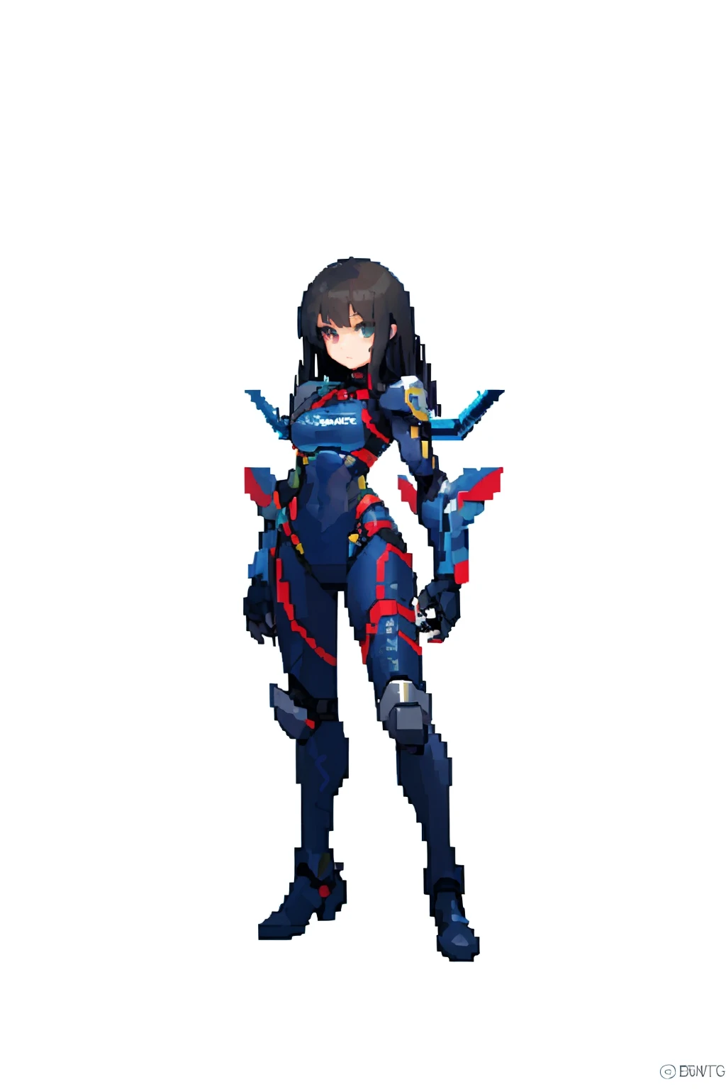 (masterpiece, top quality, best quality), pixel, pixel art,1girl,full body, high detail, cyberpunk, mecha part, long hair, black armored, dark hair
