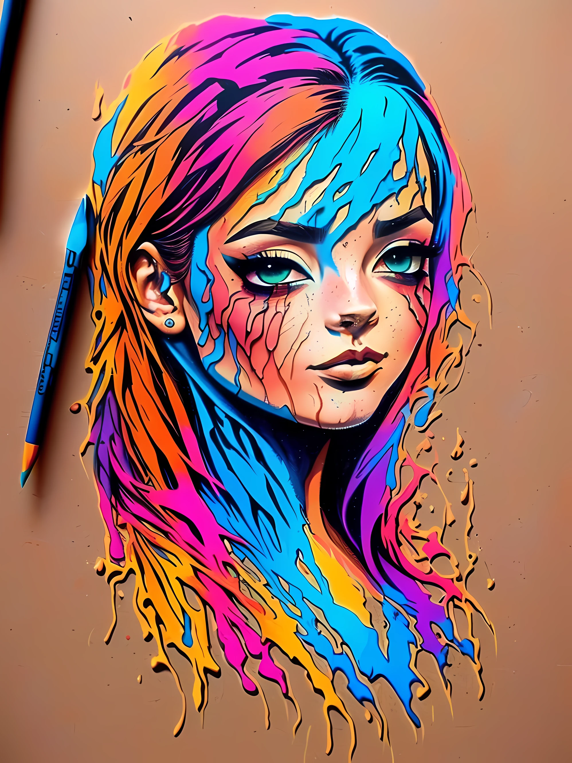 pintura grafiti, de Uma mulher, estilo grafity, , imagem completa, High resolution high contrast (fotorrealista:1.5), (Foto RAW, 8k UHD,, arte de Carne Griffiths e Wadim Kashin, fundo branco