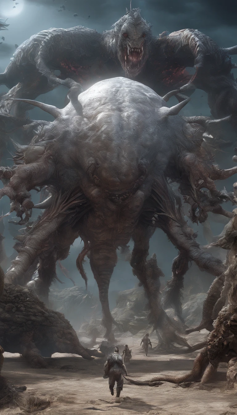Strange beasts in a fantasy world,Blood,Covered with thick spikes,Moon Night,中景 the scene is,Full body like, highly detailed surreal vfx,oc rendered,Shot with 70 mm - AR 16:9 --q 2 --s 1000