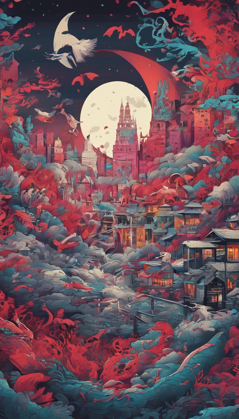 Strange beasts in a fantasy world,Blood,Covered with thick spikes,Moon Night,中景 the scene is,Full body like, highly detailed surreal vfx,oc rendered,Shot with 70 mm - AR 16:9 --q 2 --s 1000