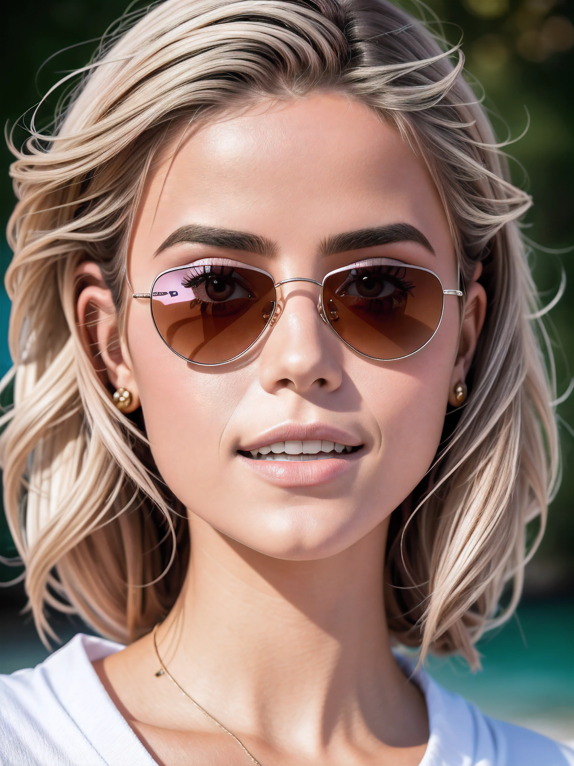 Estrutura de fotografia em poligonais simplificadas, showing abstract and modern aesthetics. Alinhamento perfeito, de Uma mulher de cabelos loira bonita usando uma blusa de frio de inverno，vidros de vidro，Rosa da flor, wearing sunglasses, alegria, Standing position, beleza abstrata, Centrado, looking at the camera, Facing the camera, nearing perfection, Dynamic, altamente detalhado, liso, foco nítido, 8k, high-definition resolution,