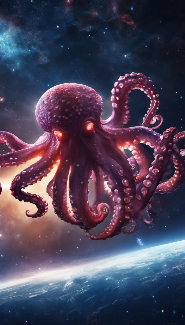 Universe, an octopus eating planet Earth, has nine tentacles, best quality, 4K quality