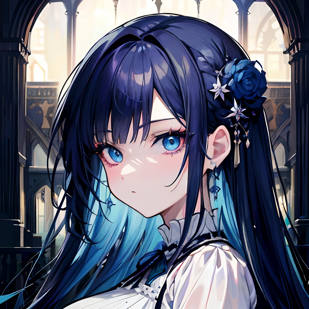 a close up of a person with long hair and blue eyes, gothic maiden anime girl, anime style 4 k, anime wallpaper 4k, anime wallpaper 4 k, beautiful anime portrait, beautiful anime girl, anime girl with long hair, anime art wallpaper 4k, anime art wallpaper 4 k, beautiful anime woman, hd anime wallaper, 4k anime wallpaper