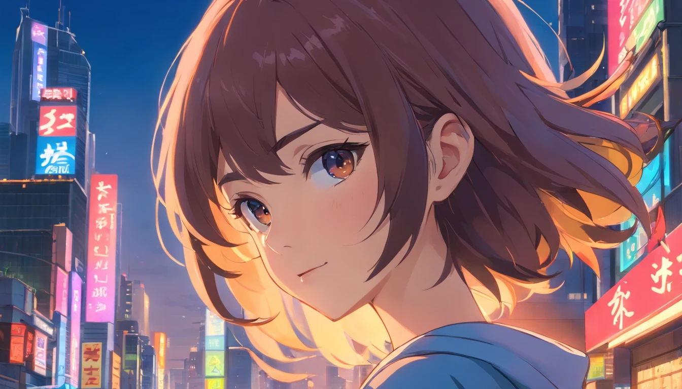 Android android games for iOS or android, In the style of Tristan Eaton, Cyberpunk Dystopia, Meticulous portrait, Antony Gormley, 8K 3D, Alex Maleev, "(Best Quality, High resolution:1.2), Ultra-detailed, (Realistic, Photorealistic:1.37)Nice profile, Girl with dark brown one-curled hair fluttering in the wind, Neon City Neon Tube Near Future, Modest casual cloth attire,, A slightly smiling look, ,Wear a hat , High freshness, Vibrant colors, Studio Lighting, Fan models only"No signage、Hair is blowing in the wind、So that the upper body is reflected、Touching the chin、natta、Skyscrapers are lined up in the back...,Beautiful profile colorful、Plastic-like
