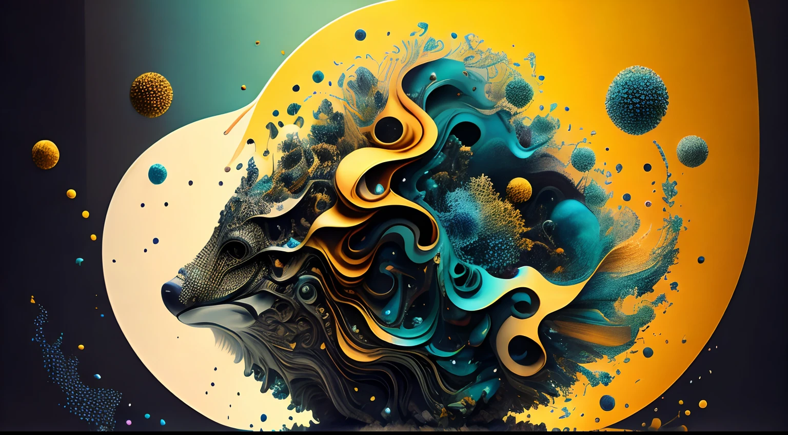 Obra de Arte abstracto en movimiento.Arte de Alberto Severo. Un primer plano de chorros y corrientes de metales preciosos fundidos que chocan entre si y forman , inmensas cantdades de gotas y chorros metalicos de oro, plata, cobre mercurio, que burbujean ,explotan ,remolinean y fluyen y ocupan todo el espacio, nubes de fluidos de colores metalicos dorados, plateados, cobrizos brillantes y tornasolados,burbujas tornasoladas, ,remolinos de gotas tornasoladas que giran y escapan.Crea una fascinante obra de arte abstracta con un enfoque en la fluidez y el movimiento. Utilice una paleta de colores rica y diversa, Blend tones seamlessly to evoke a sense of continuous movement, Background of psychedelic fuids in motion. Arte de los fluidos en movimiento