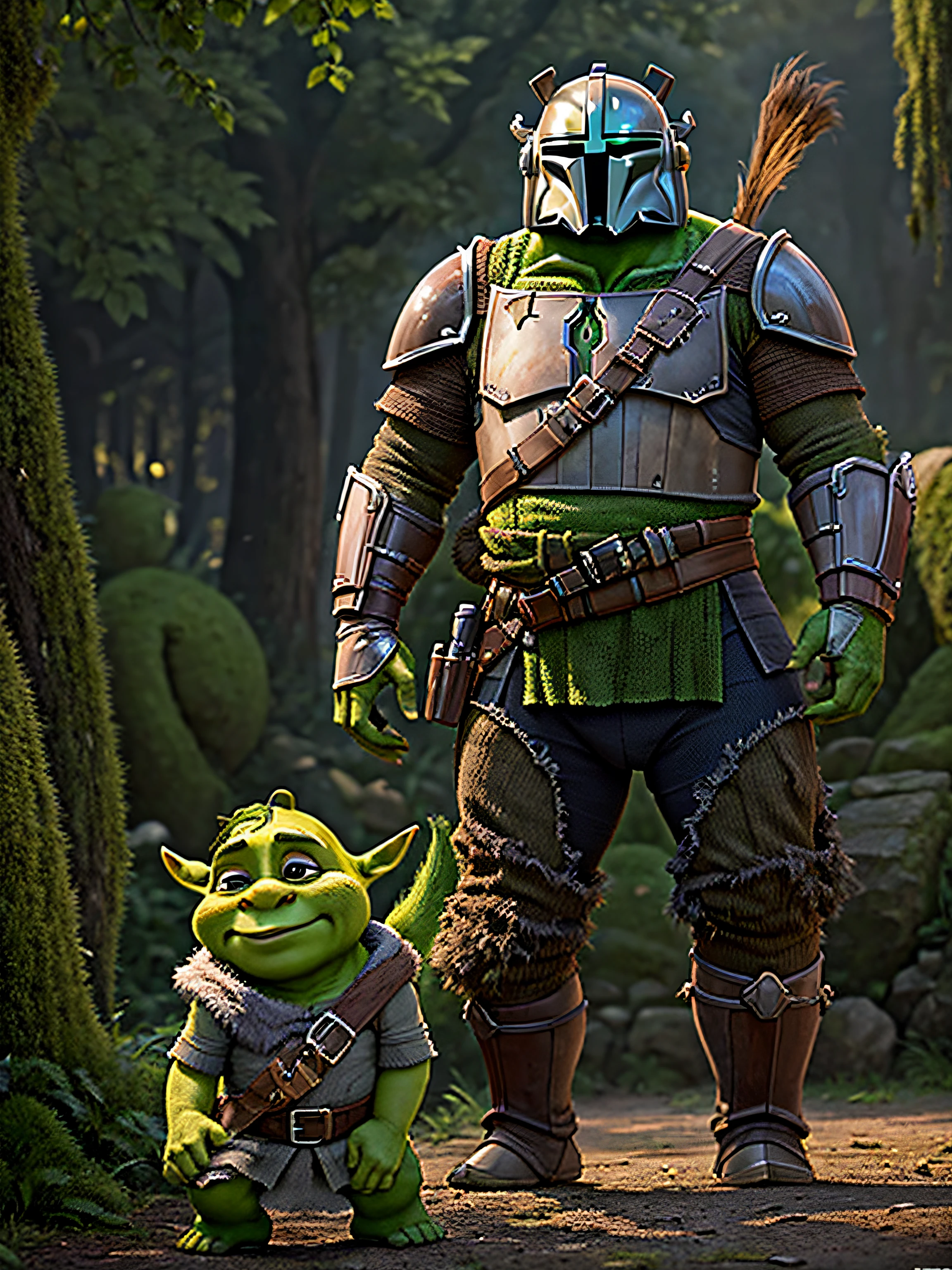 Shrek in Mandalorian armor, Shrek - The Mandalorian, Cinematic Photo, Maximum realism, CG 8k wallpapers are extremely detailed, Masterpiece, Best Quality, Ultra-detailed