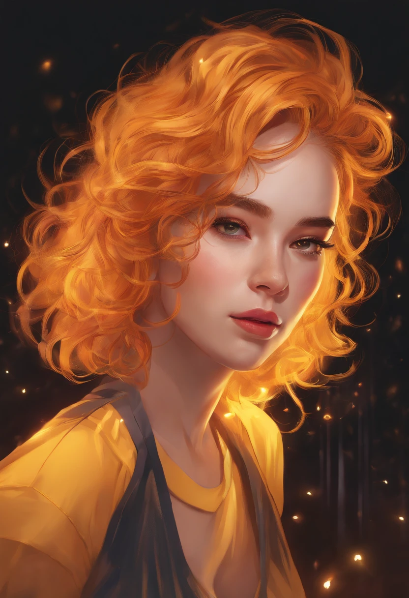 (best quality,highres,masterpiece:1.2),ultra-detailed,realistic:1.37,a girl with neon-colored hair and a yellow shirt,glowing head,detailed glowing hair,detailed glowing face,colorful grid,colorful sketch,glowing,illustration,glowing hair,glowing yellow face,low resolution,glowing in the dark,vibrant fan art,emitting colorful light,her hair is made of fire,weary eyes and curly hair