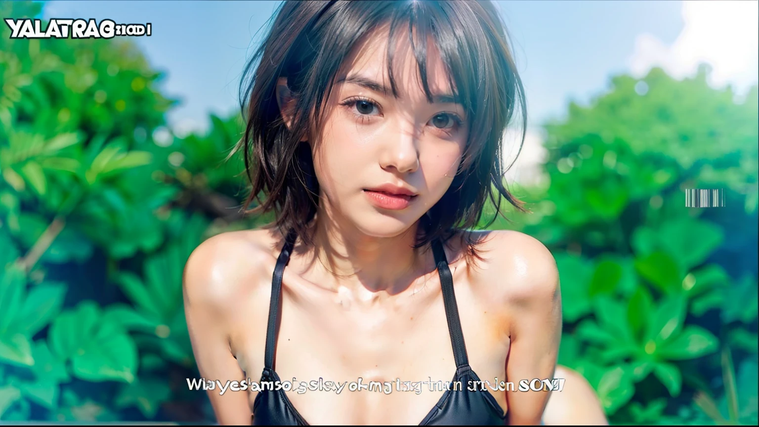 a girl with short hair and wearing a swimsuit