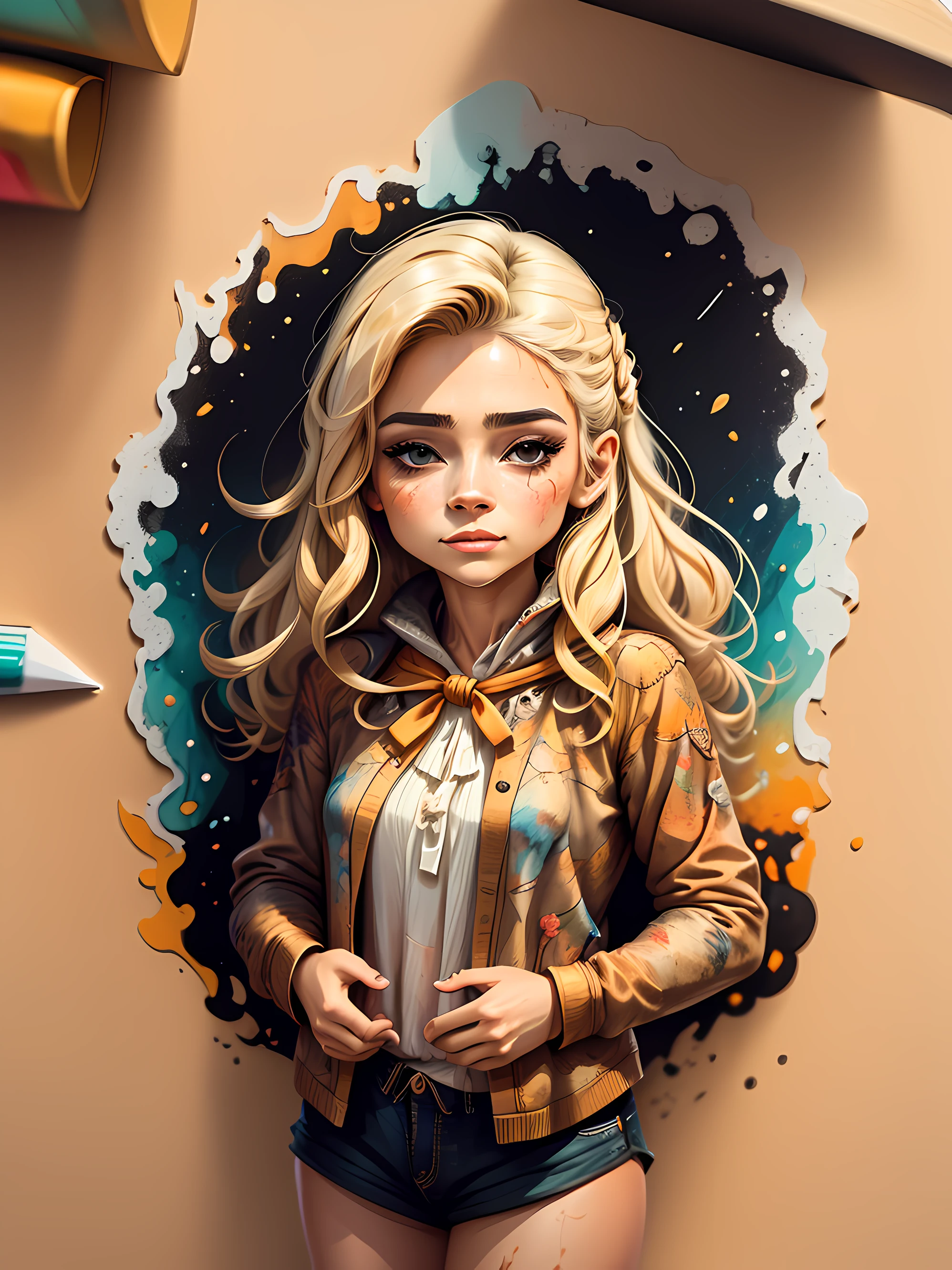 fotografia poligonais simplificadas, showing abstract and modern aesthetic of A woman with beautiful blonde hair wearing a cold winter blouse, beleza abstrata, Centrado, looking at the camera, Facing the camera, pintura poligonal abstrata, foco nítido, 8k, alta resolução, illustration, arte de Carne Griffiths e Wadim Kashin, fundo branco