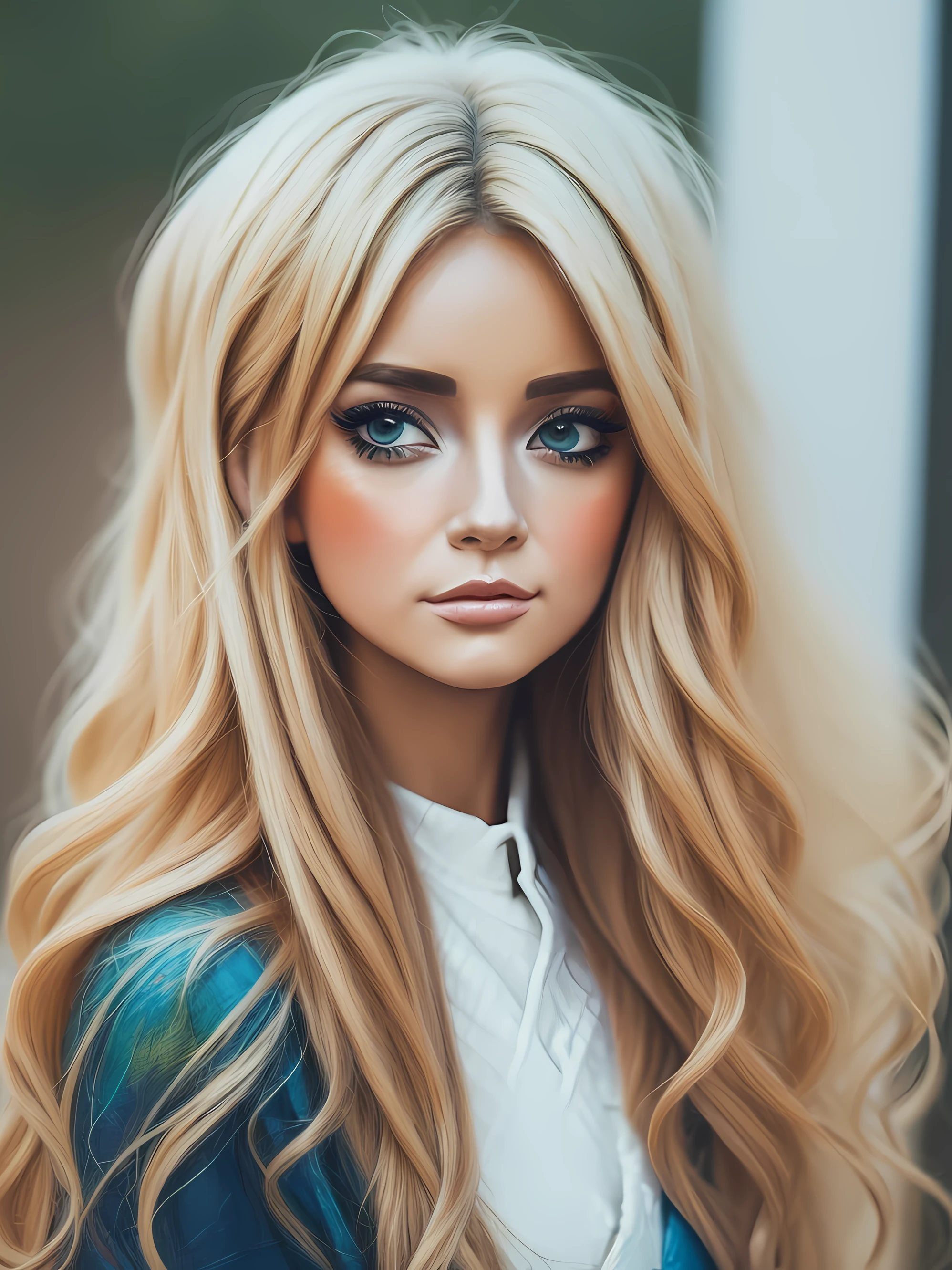 (((Arte poligonais simplificadas))), showing abstract and modern aesthetic of A woman with beautiful blonde hair wearing a cold winter blouse, (((pintura em arte poligonal abstrata))), beleza abstrata, Centrado, looking at the camera, Facing the camera, foco nítido, 8k, alta resolução, illustration, arte de Carne Griffiths e Wadim Kashin, fundo branco