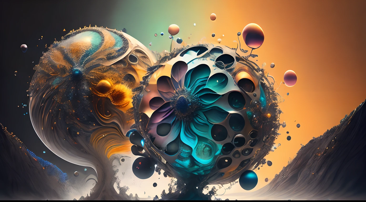 Obra de Arte abstracto multicolor en movimiento.Arte de Alberto Severo. Un primer plano de chorros y corrientes de metales preciosos fundidos que chocan entre si y forman , inmensas cantdades de gotas multicolores y chorros metalicos de oro, plata, cobre mercurio, que burbujean ,explotan ,remolinean y fluyen y ocupan todo el espacio, nubes de fluidos de colores metalicos dorados, plateados, cobrizos brillantes y tornasolados,burbujas tornasoladas, ,remolinos de gotas tornasoladas que giran y escapan.Crea una fascinante obra de arte abstracta con un enfoque en la fluidez y el movimiento. Utilice una paleta de colores rica y diversa, Blend tones seamlessly to evoke a sense of continuous movement, Background of psychedelic fuids in motion. Arte de los fluidos en movimiento