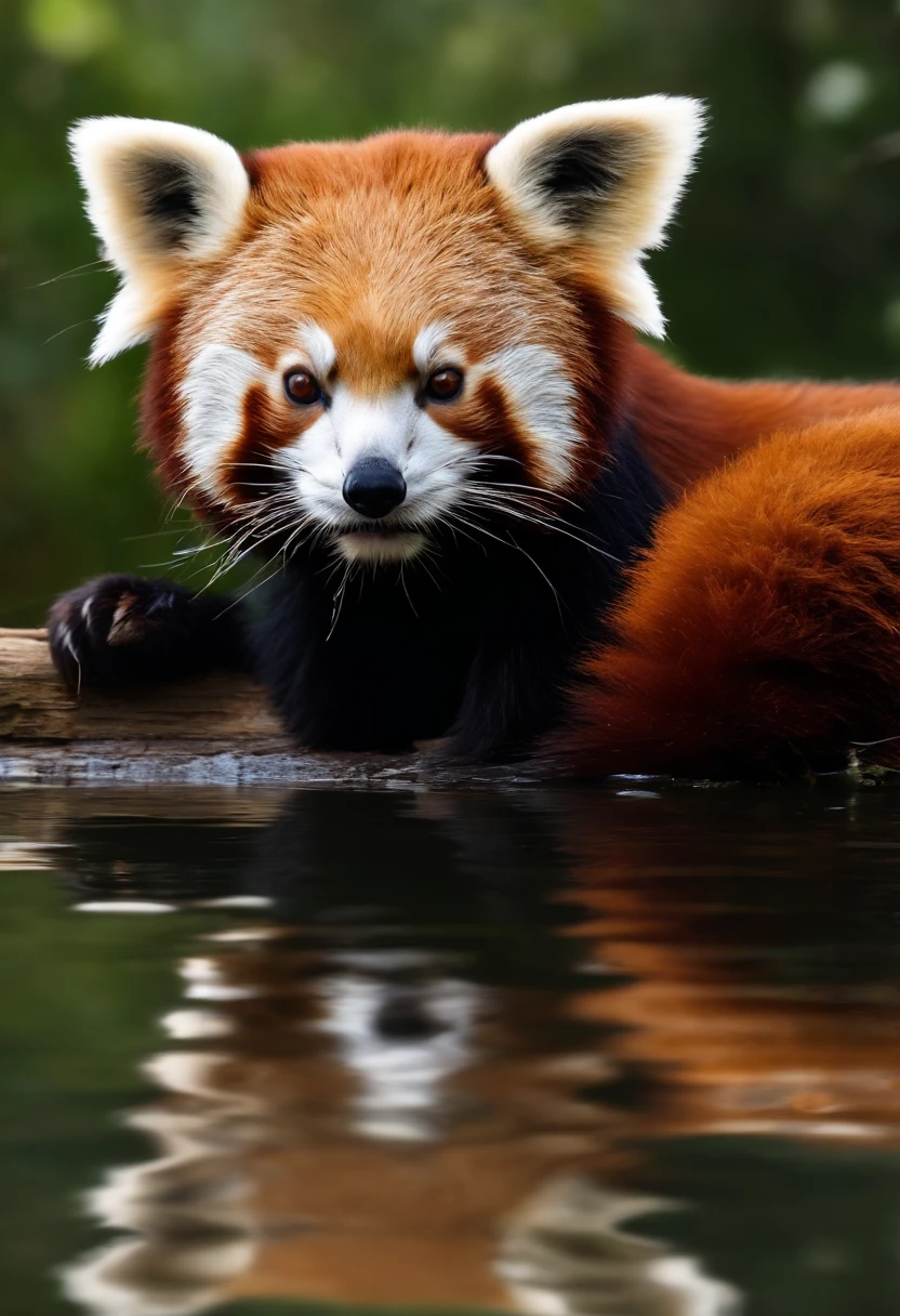 lesser panda,Photoreal,Red Panda Who Is,Red panda drinking water,alert、4K