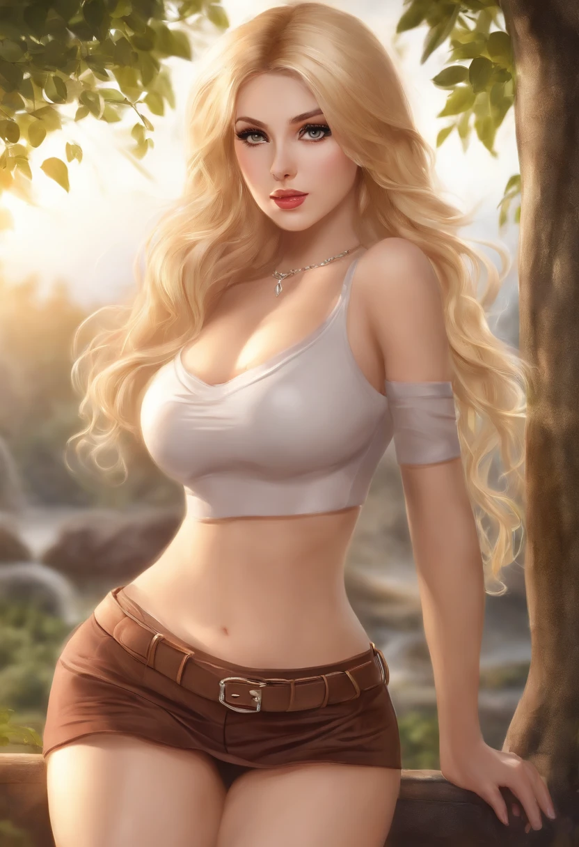 Blonde brown eyes ultra miniskirt,The buttocks are visible in the middle,The breast is removed