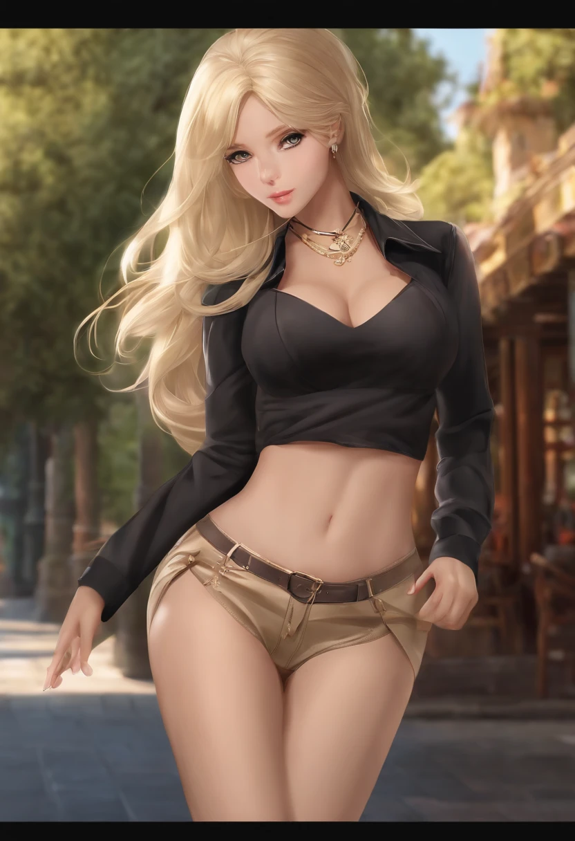 Blonde brown eyes ultra miniskirt，The buttocks are visible in the middle，The breast is removed