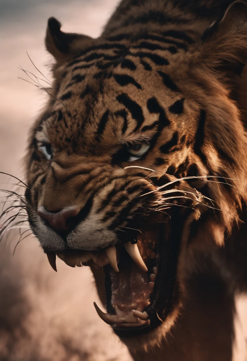 Strange monsters in a fantasy world,sabertooth tiger,long canine teeth,Strong limbs,Covered in flames,Blood,Covered with thick spikes,Moon Night,中景 the scene is,Full body like, highly detailed surreal vfx,oc rendered,Shot with 70 mm - AR 16:9 --q 2 --s 1000