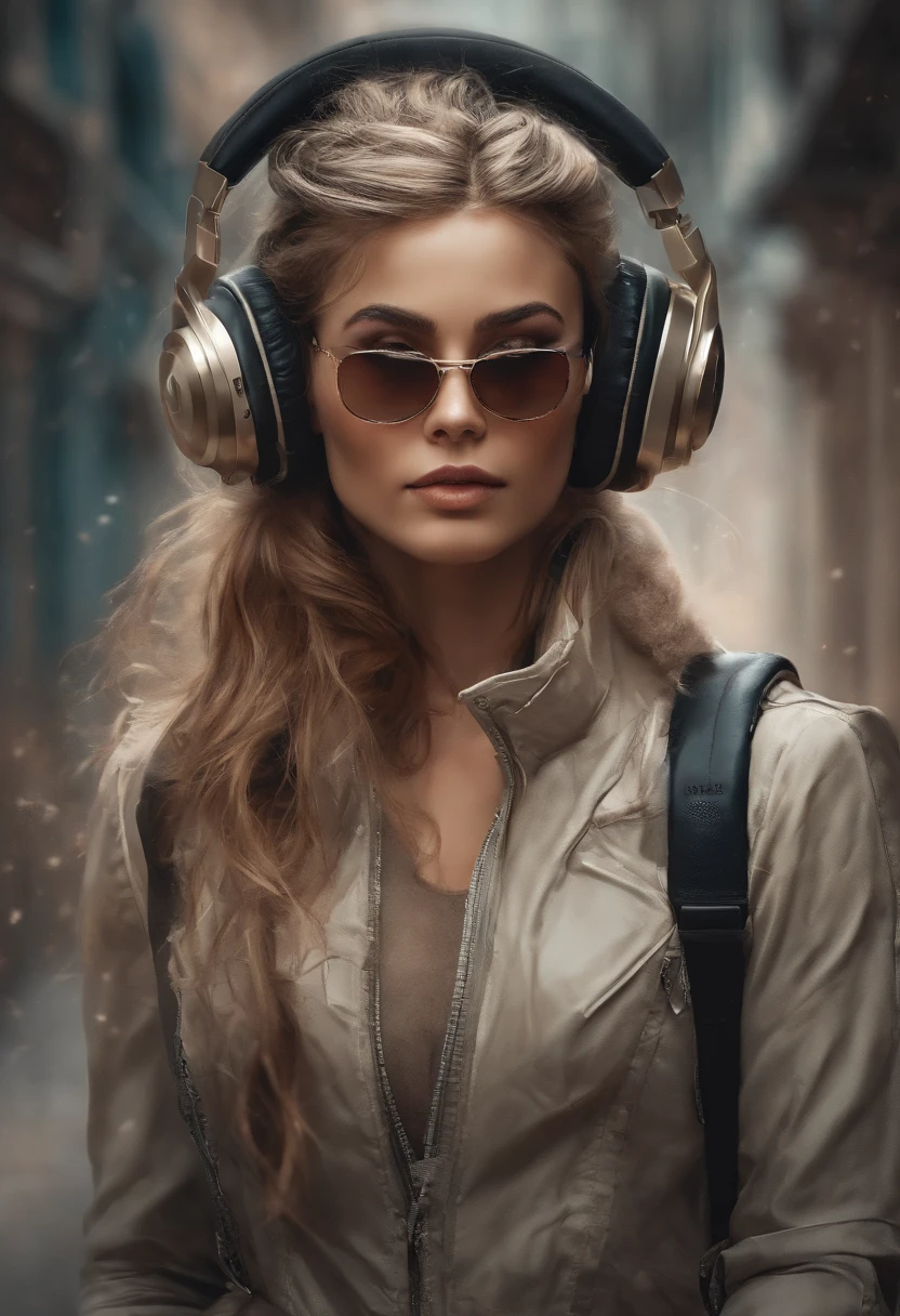 Perfect centralization, Ursinho bonito, Use uma jaqueta da equipe de estudantes, wearing sunglasses, Usando fones de ouvido, alegria, Standing position, beleza abstrata, Centrado, looking at the camera, Facing the camera, Approaching perfection, Dynamic, altamente detalhado, liso, foco nítido, 8k, alta resolução, illustration, arte de Carne Griffiths e Wadim Kashin, fundo branco