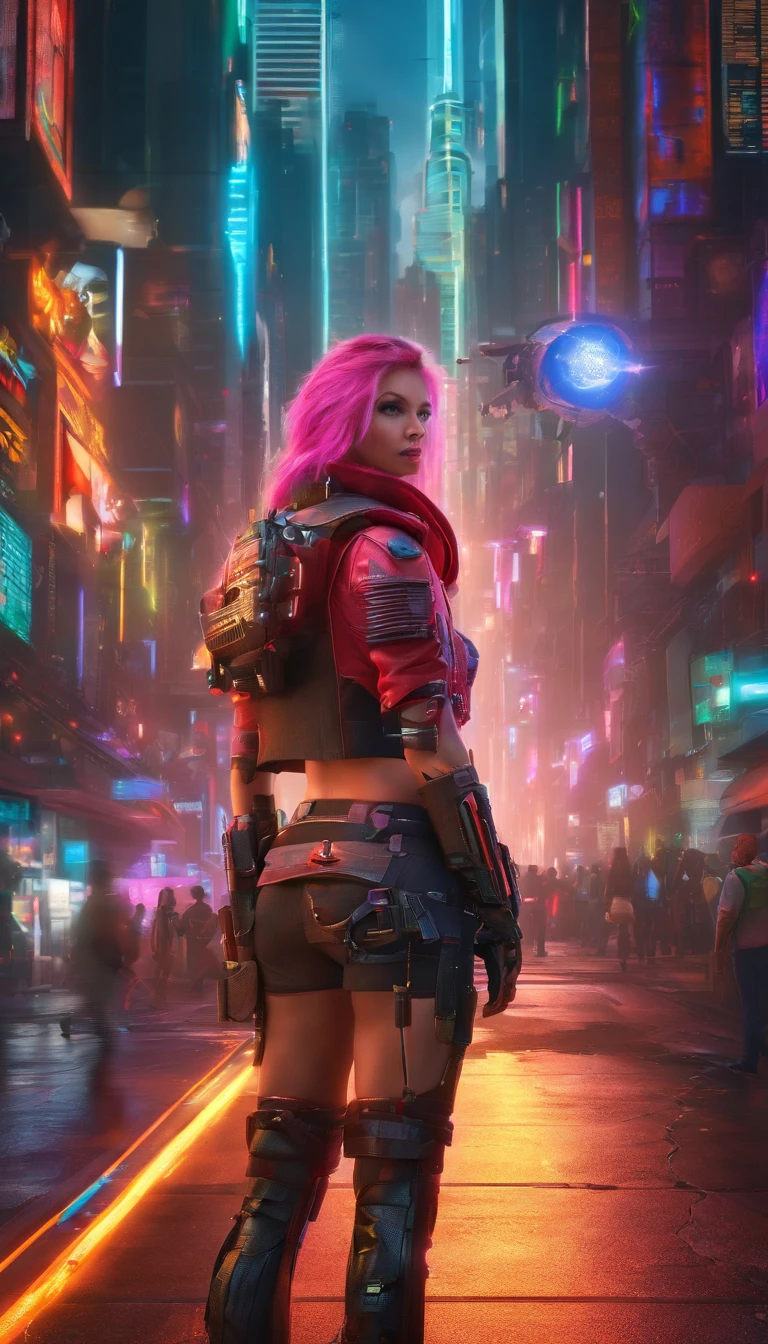 (female Protogen),cyberpunk,mechanical,glowing eyes,metallic surface,digital display,advanced technology,futuristic,neon lights,electromagnetic field,sharp edges,streamlined design,digital organism,biomechanical,mysterious atmosphere,glass visor,enhanced senses,energetic pose,invisible circuits,holographic projections,colorful wires,female cyborg