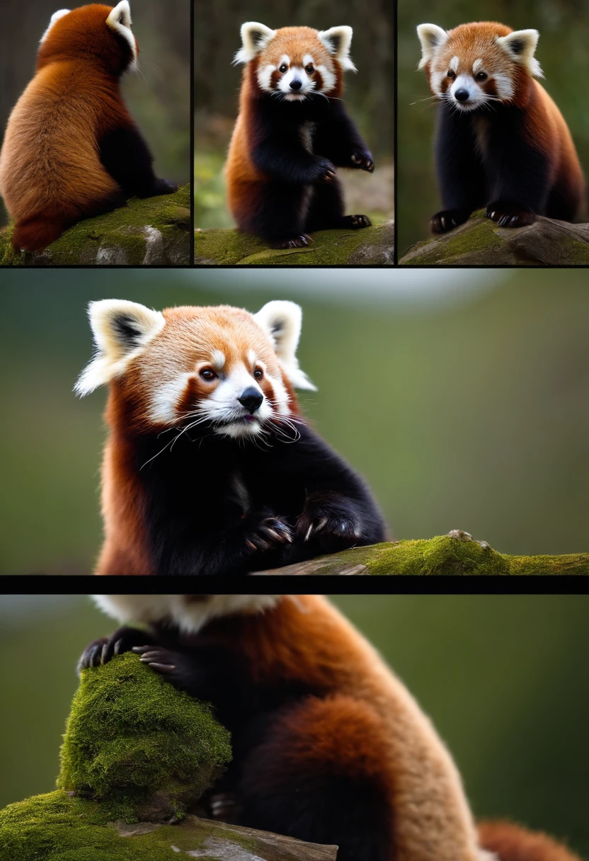 lesser panda，Photoreal，Standing red panda，Red panda watching，4K