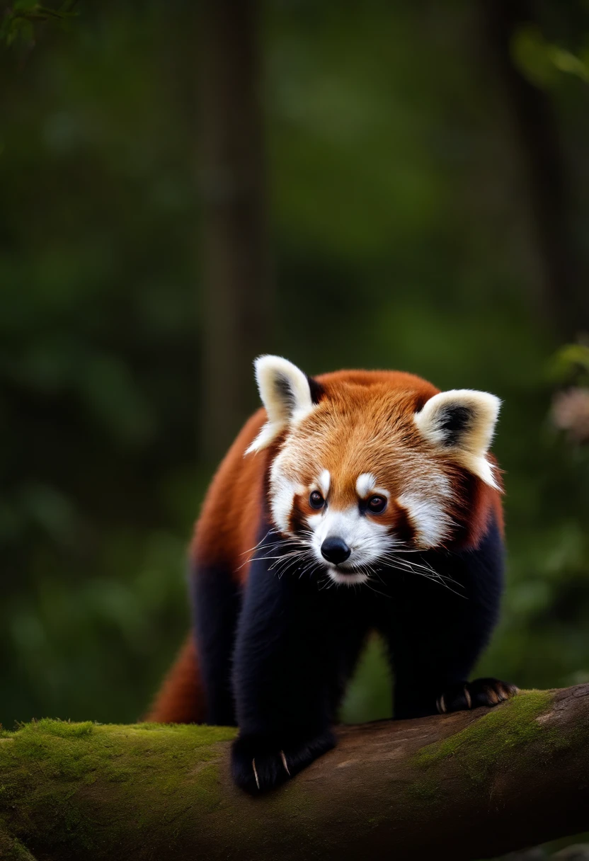 lesser panda，Photoreal，Standing red panda，Red panda watching，4K
