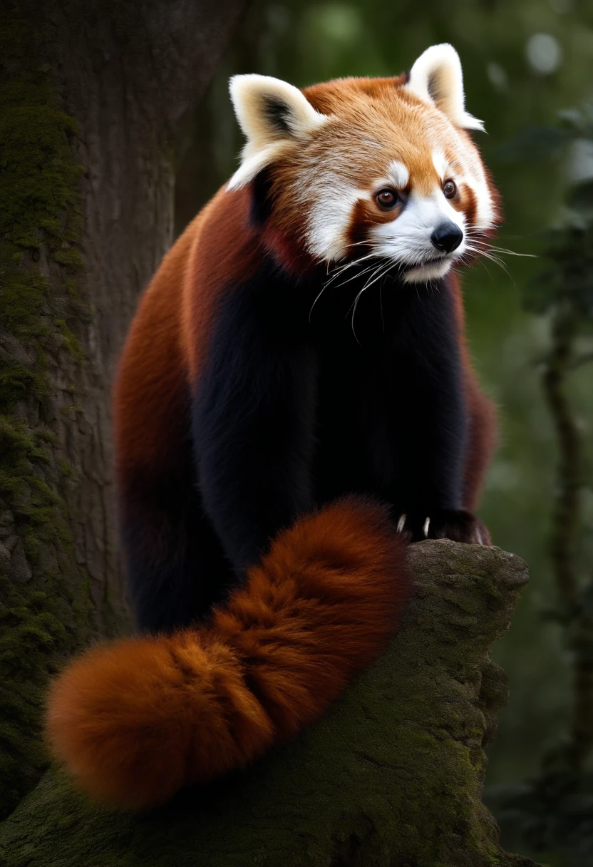 lesser panda,Photoreal,Standing red panda,Red panda watching,4K