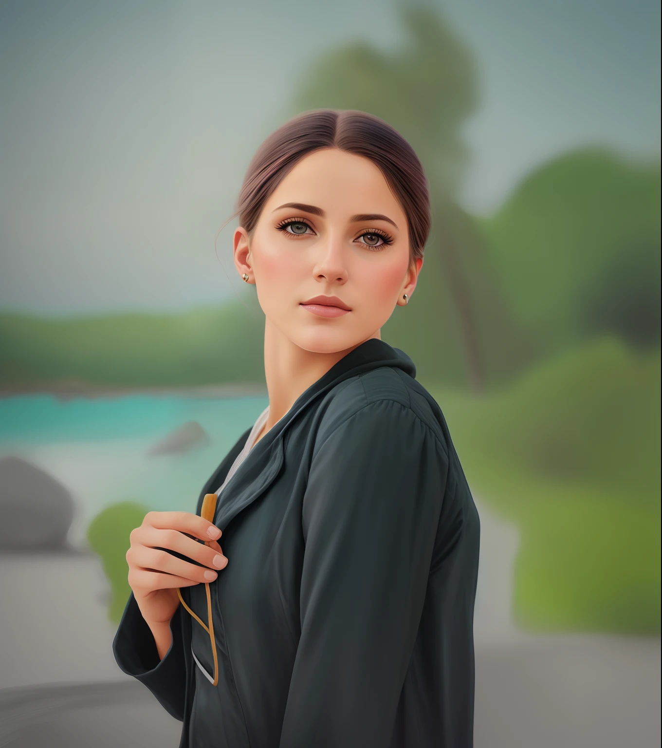 um close up de uma mulher com cabelos longos e olhos azuis, retrato colorido, retrato pintado centrado no lado, retrato colorido detalhado, in illustration style digital, arte do photoshop, pintura realista da bonito, estilo de arte fotorrealista, feito com photoshop, retrato de arte digital, No estilo de arte de Bowater, foto colorida hiper realista, color photograph portrait 4k, retrato de alta qualidade