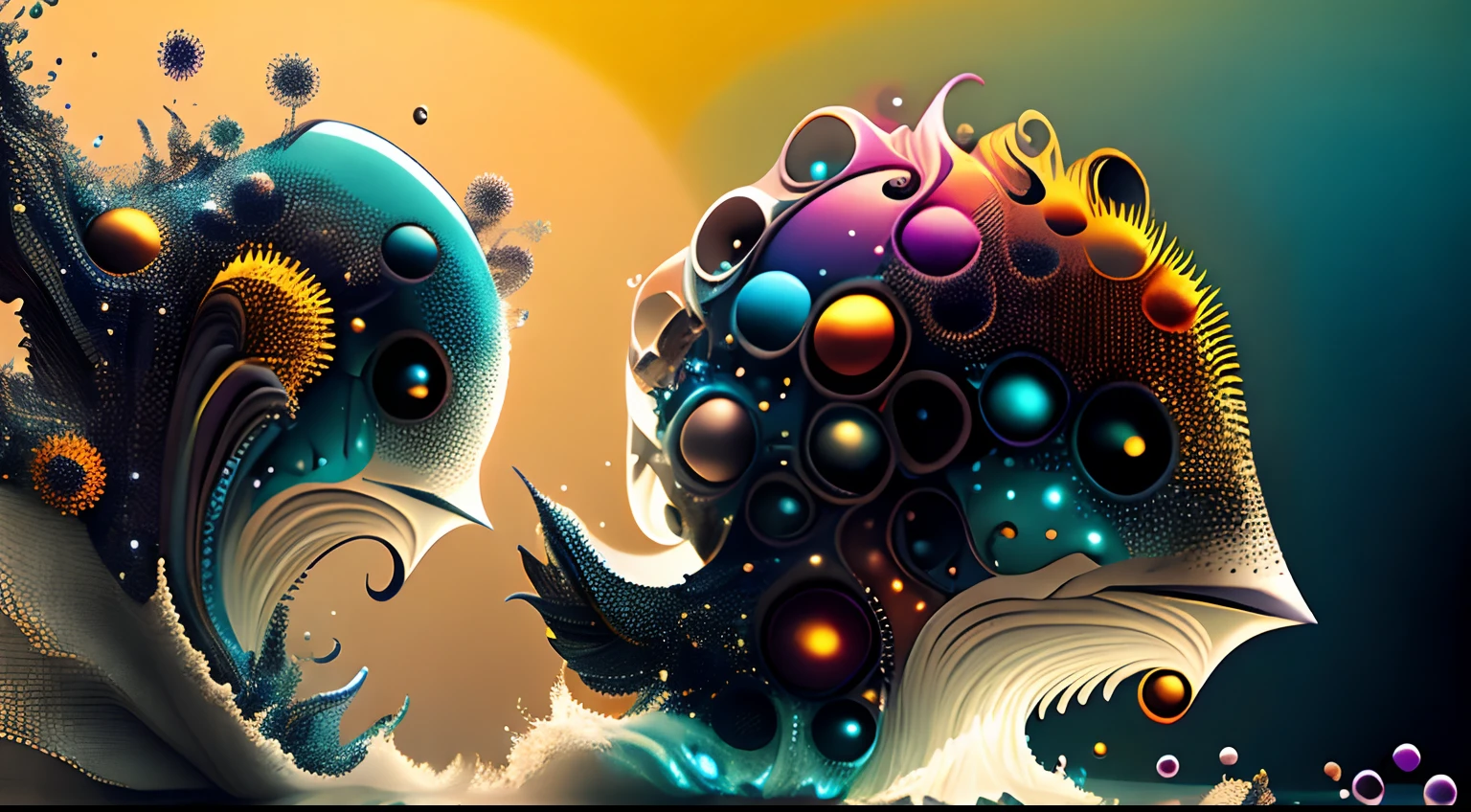 Obra de Arte abstracto multicolor en movimiento.Arte de Alberto Severo. Un primer plano de chorros y corrientes de metales preciosos fundidos que chocan entre si y forman , inmensas cantdades de gotas multicolores y chorros metalicos de oro, plata, cobre mercurio, que burbujean ,explotan ,remolinean y fluyen y ocupan todo el espacio, nubes de fluidos de colores metalicos dorados, plateados, cobrizos brillantes y tornasolados,burbujas tornasoladas, ,remolinos de gotas tornasoladas que giran y escapan.Crea una fascinante obra de arte abstracta con un enfoque en la fluidez y el movimiento. Utilice una paleta de colores rica y diversa, Blend tones seamlessly to evoke a sense of continuous movement, Background of psychedelic fuids in motion. Arte de los fluidos en movimiento