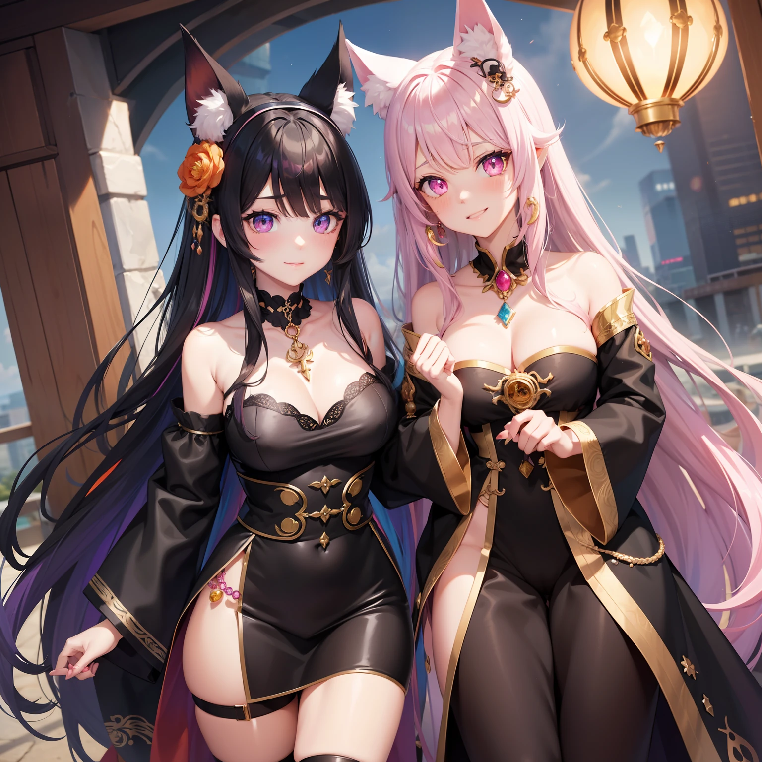 black hair, multicolored hair, curly hair, curtained hair, hair behind ear, long hair, messy hair, very long hair, wavy hair, hair two side up, crystal hair, cloud hair, tentacle hair, jewelry, bell, hair bell, fish hair ornament, jeweled branch of hourai, musical note hair ornament, skull hair ornament, snake hair ornament, dragon horns, whistle around neck, bone hair ornament, orange hairband, flower on head, pink hairband, leaf hair ornament, blue hairband, multicolored eyes, blank eyes, dilated pupils, x-shaped pupils, aqua eyes, glowing eyes, sparkling eyes, white eyes, red eyes, yellow eyes, sanpaku, purple eyes, heterochromia, ringed eyes, orange eyes, pink eyes, amber eyes, fox ears, crystal earrings, crescent earrings, cat ears, kemonomimi mode, ear blush, smile, upper teeth, ahegao, torogao, Surrealism, glowing light, sparkle, anime, Futurism, 8k, super detail, high quality, super detail, high details, best quality, 16k, highres, slime girl, slime,