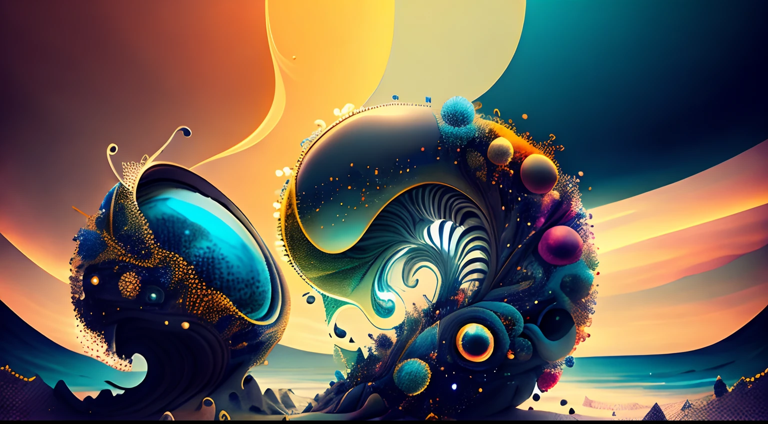 Obra de Arte abstracto multicolor en movimiento.Arte de Alberto Severo. Un primer plano de chorros y corrientes de metales preciosos fundidos que chocan entre si y forman , inmensas cantdades de gotas multicolores y chorros metalicos de oro, plata, cobre mercurio, que burbujean ,explotan ,remolinean y fluyen y ocupan todo el espacio, nubes de fluidos de colores metalicos dorados, plateados, cobrizos brillantes y tornasolados,burbujas tornasoladas, ,remolinos de gotas tornasoladas que giran y escapan.Crea una fascinante obra de arte abstracta con un enfoque en la fluidez y el movimiento. Utilice una paleta de colores rica y diversa, Blend tones seamlessly to evoke a sense of continuous movement, Background of psychedelic fuids in motion. Arte de los fluidos en movimiento