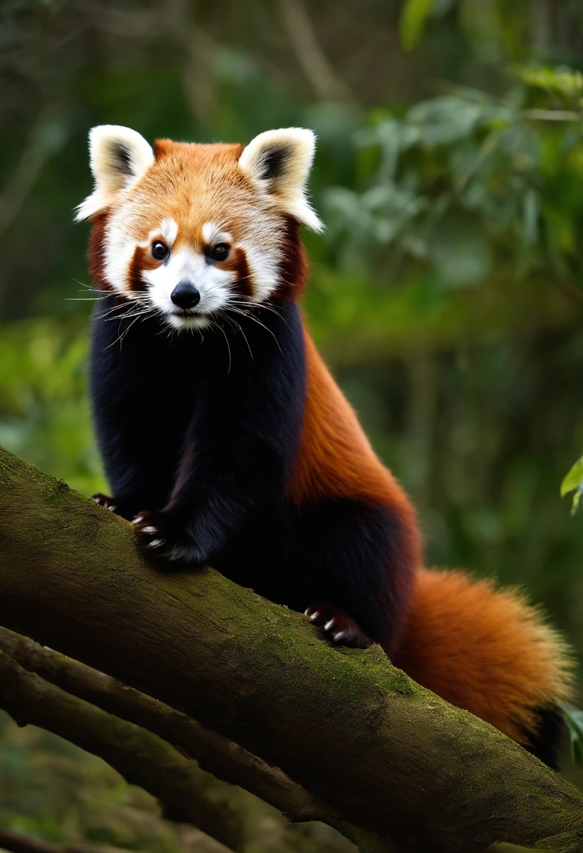lesser panda，Photoreal，Standing red panda，Red panda looking for food，4K