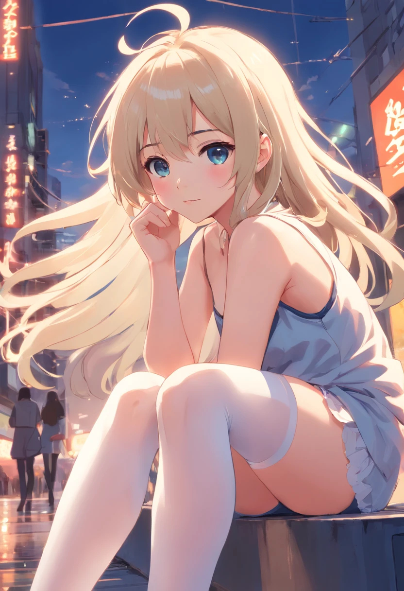 teens girl,long whitr hair,white stockings、Full limbs,slenderness,plump