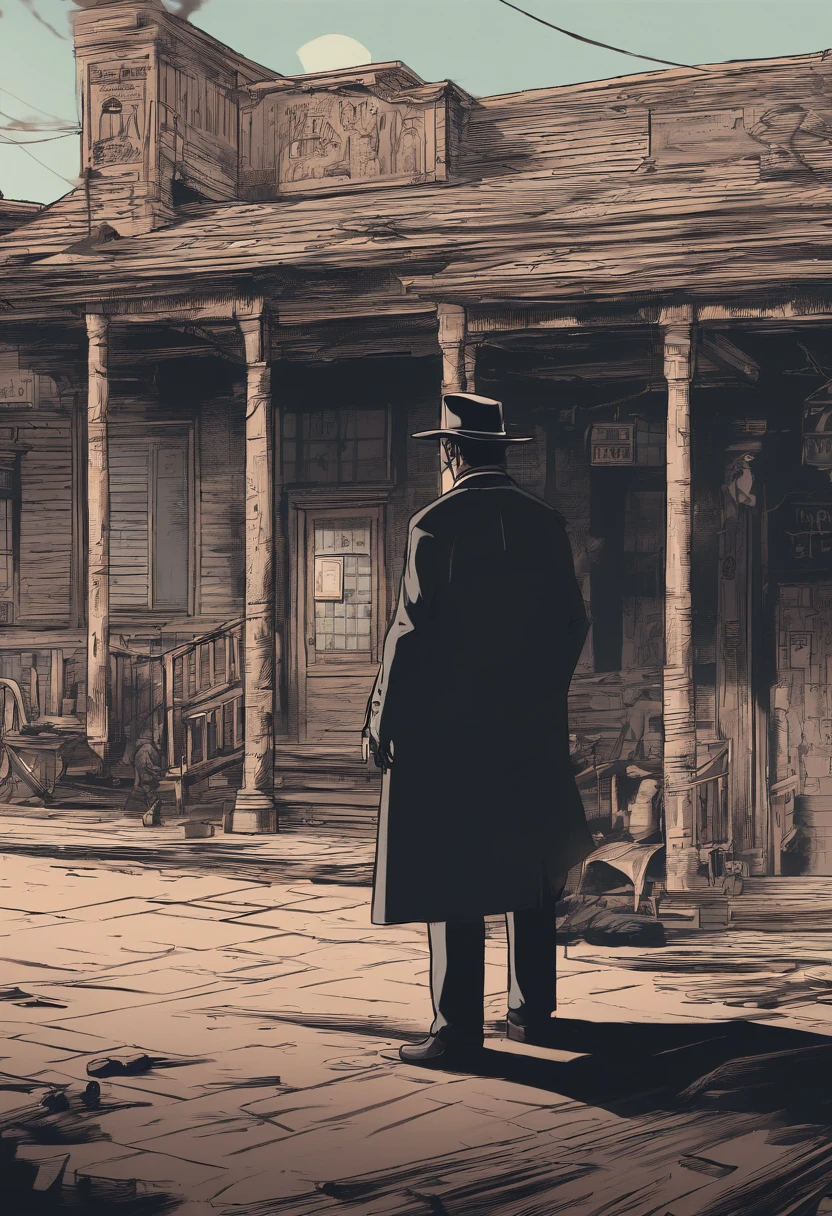 (best quality, 4k, highres, masterpiece:1.2), (realistic:1.37), ultra-detailed, Red Dead Redemption 2 art style, Pinkerton detective, Pinkerton detective in a suit, western town of Saint Denis in 1907, dimly lit room, six Pinkerton agents standing around a table, Pinkerton detective's office, black suits.six pinkerton detectives, 6men。 Detailed scene