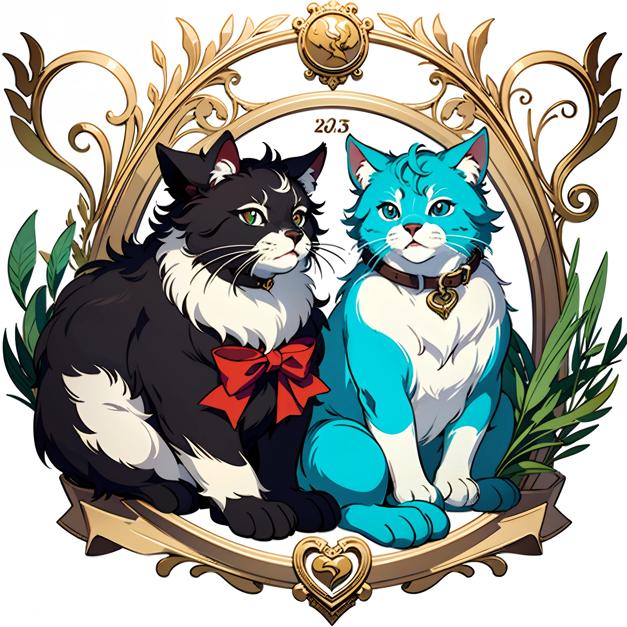 top-quality、top-quality、logo mark、stamp、Geometric pattern、vector-art、High-quality illustrations by Alfons Mucha、masterpiece(Furry、furry anthro)florals、Pixel art、Three-headed body、Cats