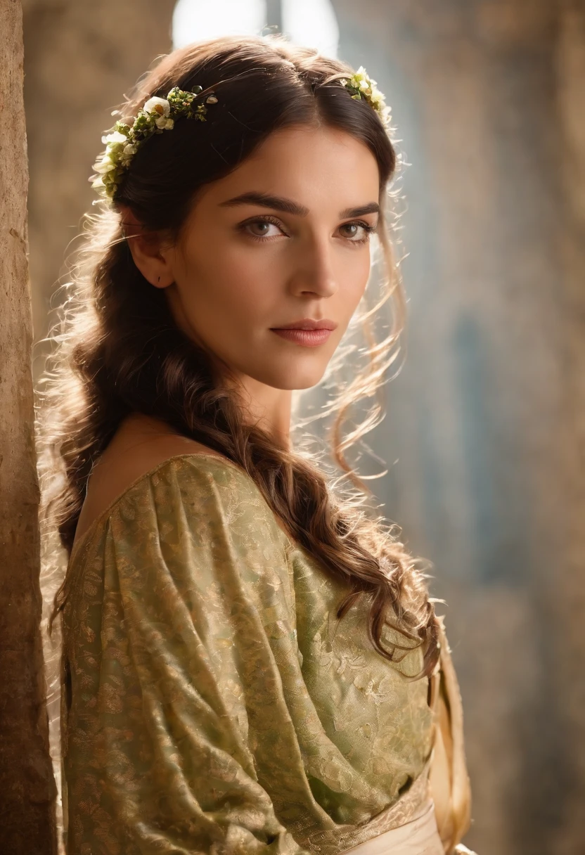 (((uma ferida avermelhada profunda atravessa sua bochecha esquerda))) tez justa, mulher em torno de 19 anos, cabelos brancos naturais, olhos verdes distintos, vestindo kohl, slender and graceful, Beautiful, luz de velas em um ambiente medieval, Ultra sharp focus, tiro realista, roupas femininas medievais, cores tetradicas (cicatriz:1.4)