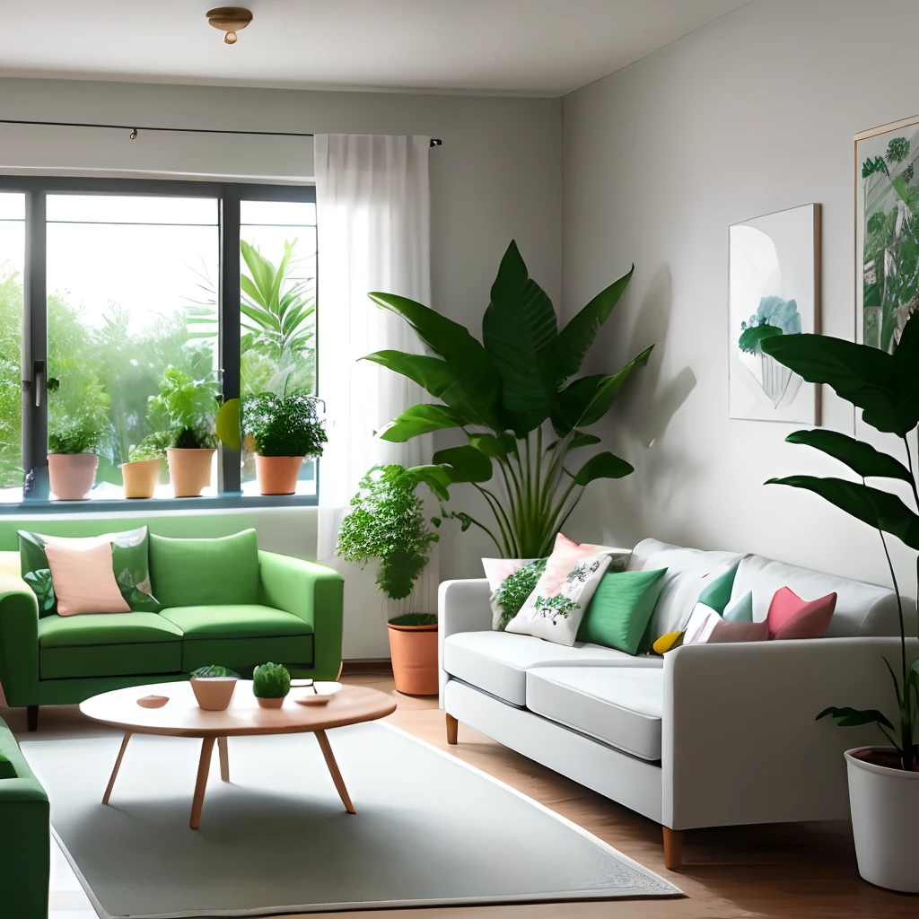 A pastel living room,There are plants