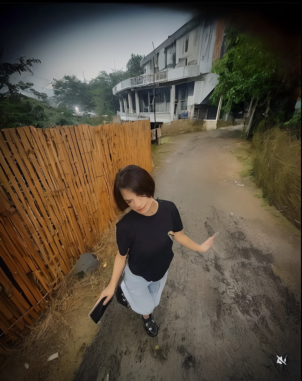 ((Midnight, Best quality, 8k, Masterpiece :1.3)), Whole body, Long legs, Sharp focus :1.2, A pretty woman with perfect figure :1.4, Slender abs :1.1, ((Dark brown hair,Gigantic breasts :1.2)), (White tight tshirt, Jean bib, Standing:1.2), ((Night city view, Rooftop:1.3)), Highly detailed face and skin texture, Detailed eyes, Double eyelid