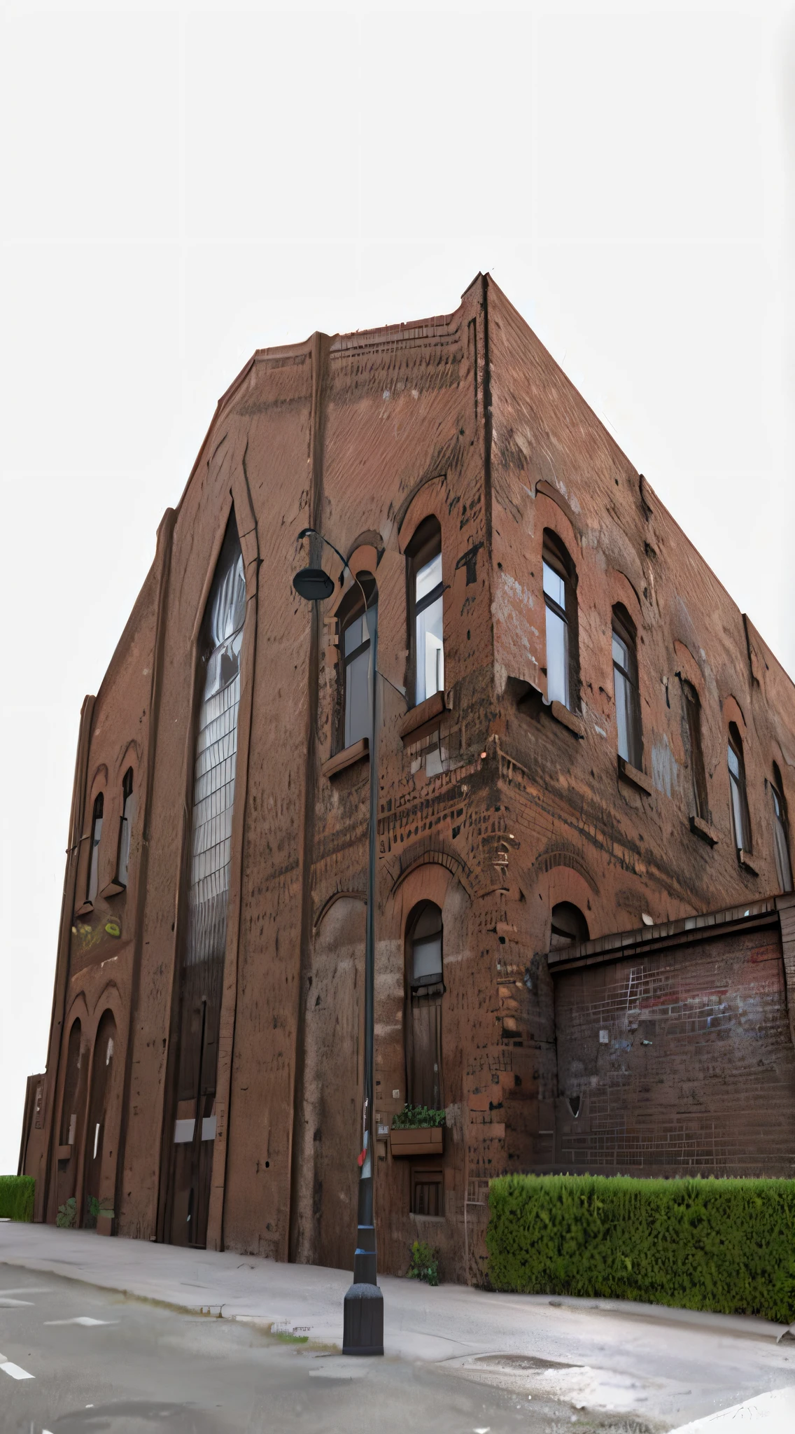 There is a large brick building, brick building, realistic building, old building, buildings photorealism, an extremely detailed building, [[empty warehouse]] Background Story, building facing, art deco factory, Motor Unreal altamente detalhado, alta poli vray, Arnold Renderizador, CGI antigo 3 d renderizado Bryce 3 d, Fachada Freddy Mamani Silvestre