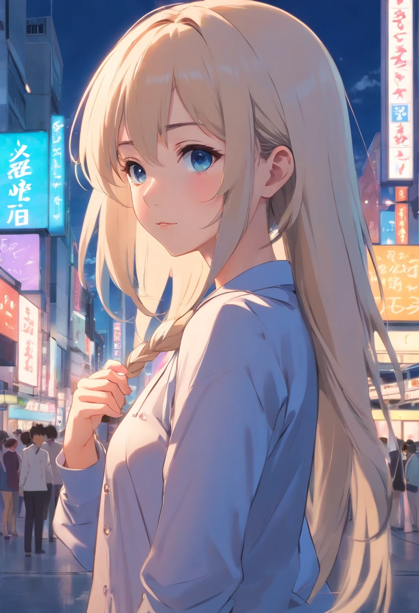 Masterpiece,long whitr hair,extremely hyper,A giantess,In the city,Full limbs,Huge maiden,The face is delicate,White color hair,Double ponytail curls,blue color eyes,White ta,Long-range shots