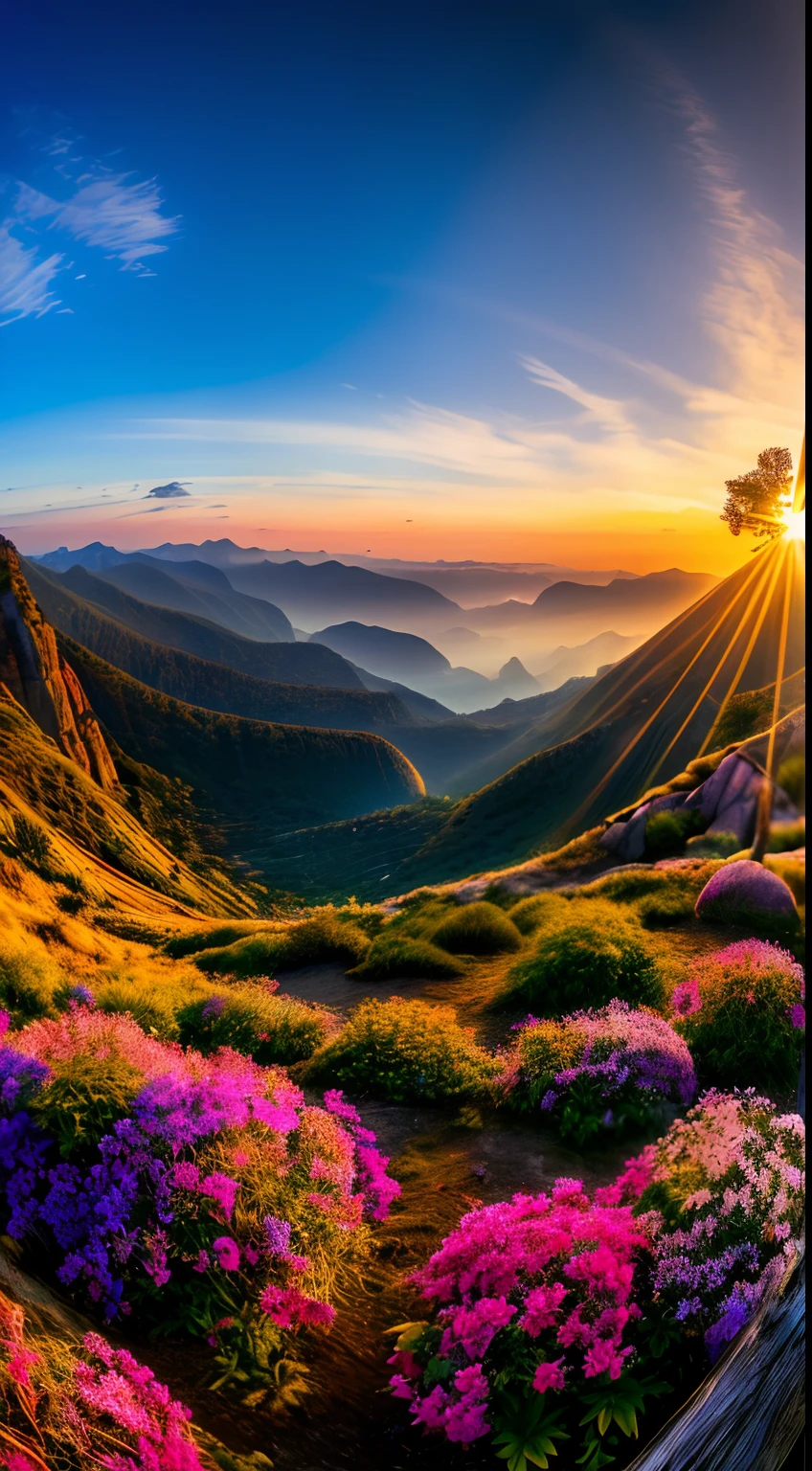 (best quality,ultra-detailed,realistic,highres,masterpiece:1.2),vivid colors,sunset,sunset glow,panoramic view,realistic colors,natural style,nature scene,long exposure,wide-angle lens,evening shot