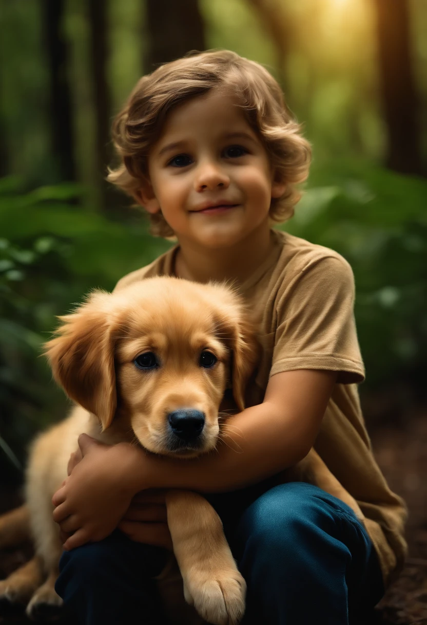 boy playing with a puppy dog on the lawn --auto