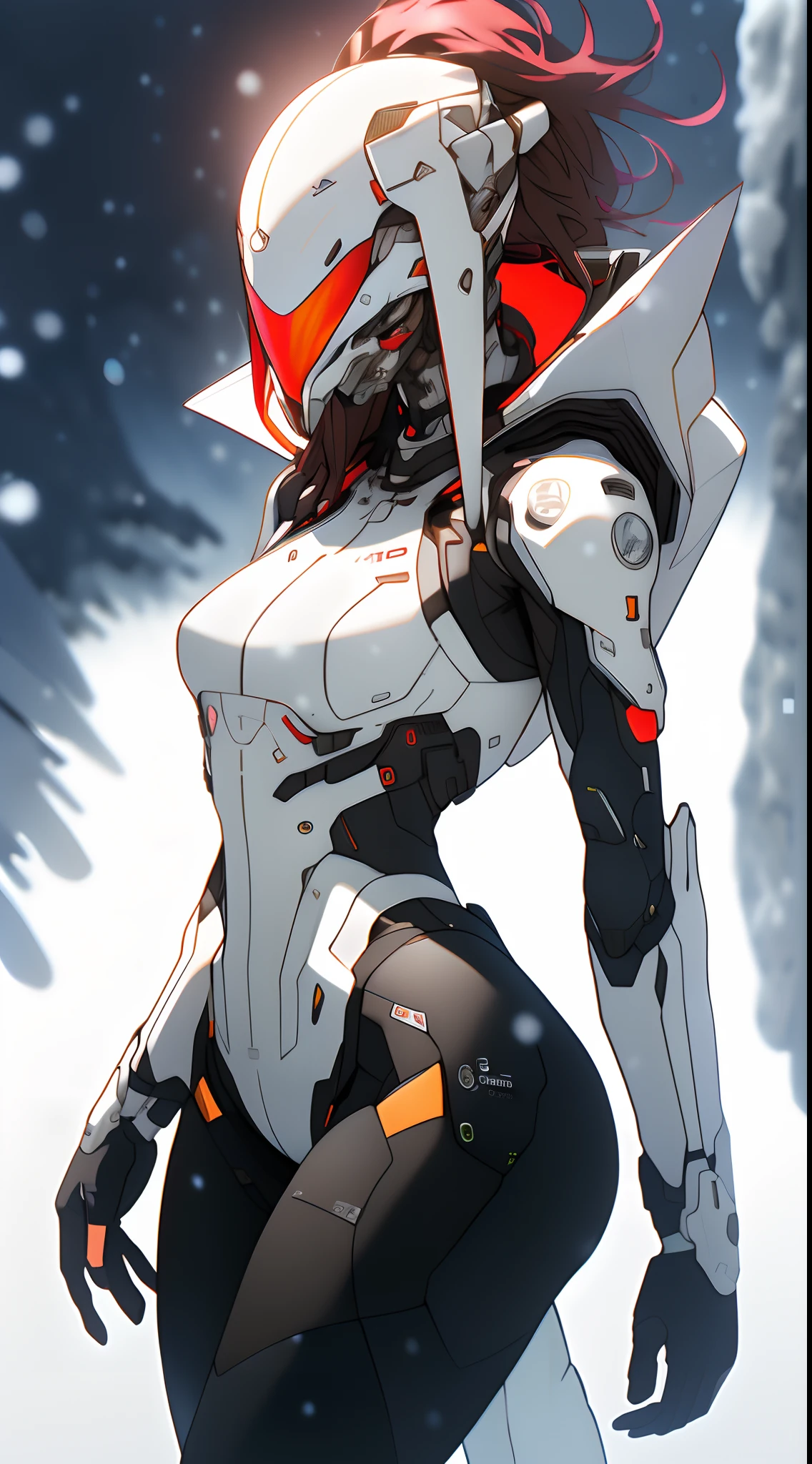 sh4g0d, Eskimo girl, wearing metal mask, thin tubes coming out of the mask((White fur clothing)))), ((Best quality)), ((masterpiece)), (detailed: 1.4), (Absurd), ((ouka_studio)), (((snow))), white military camouflage, Robot Pilot Asian woman ready for war, front walking, leather hood and yak skin, defined muscular sculptural body, half-thick thighs covered by a wide fabric pants,  mouth closed, technological clothing on top, Neon Genesis Evangelion style, cyberpunk, generous neckline, ((perfect medium breasts)), (brown pulled eyes without pupils), (((totally white and red clothing)), (((hair fulfilled half black, half white bangs on the forehead)))), (leather glove and yak skin), long eyelashes heavy makeup, mini skirt, garter belt, by mucha, niji --V5,  near real, psychopathic, crazy face, sexy pose, background with icy mountains, 2 piece clothing, pastel, centered, scale to fit dimensions, HDR (High Dynamic Range),Ray Tracing,NVIDIA RTX,Super-Resolution,Unreal 5,Subsurface dispersion, PBR texture, Post-processing, Anisotropic filtering, Depth of field, Maximum clarity and sharpness, Multilayer textures, Albedo and specular maps, Surface shading,  Accurate simulation of light-material interaction, Perfect proportions, Octane Render, Two-tone lighting, Wide aperture, Low ISO, White balance, Rule of thirds, 8K RAW, crysisnanosuit